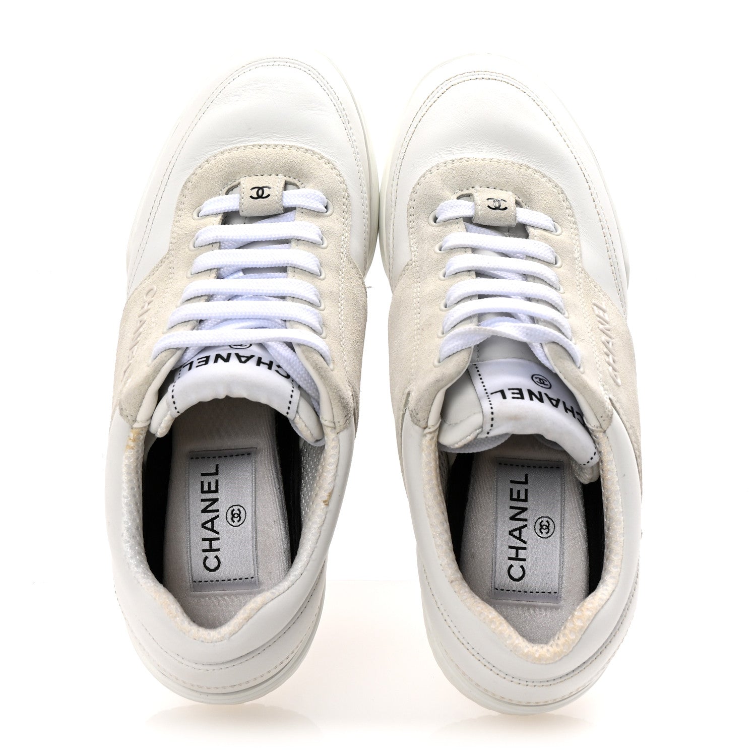 Chanel Calfskin Suede Coco Mark Logo Womens Sneakers 35.5 White 2 of 10
