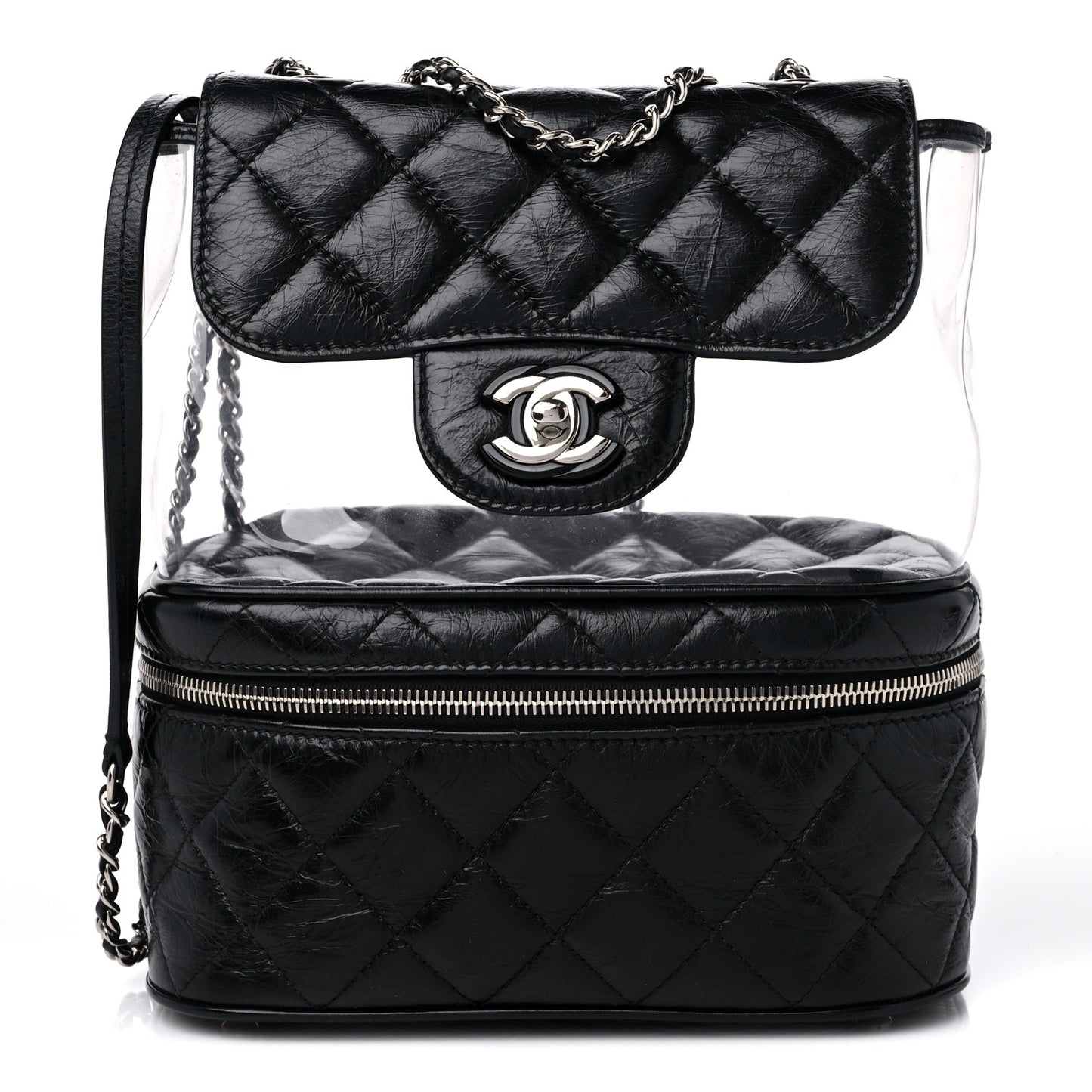 Crumpled Calfskin PVC Quilted Flap Black