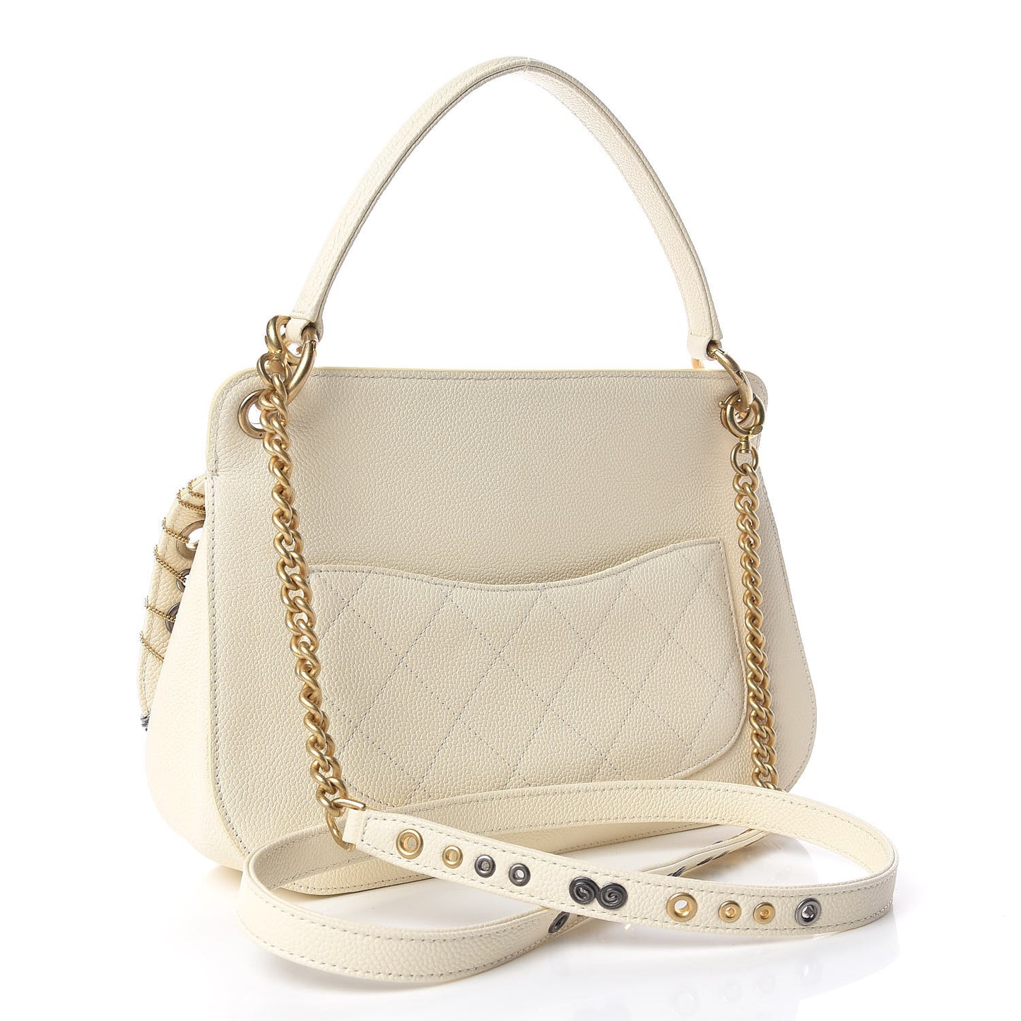 Caviar Quilted Grommet Embellished Piercing Chic Flap Bag Ivory