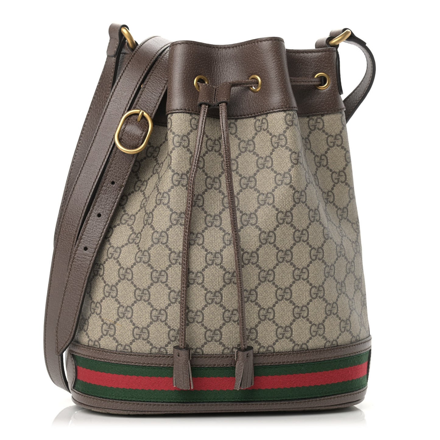 GG Supreme Monogram Web Ophidia Bucket Bag Brown