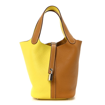 Hermes Taurillon Clemence Casaque Picotin Lock 18 PM Lime Sesame 1 of 10