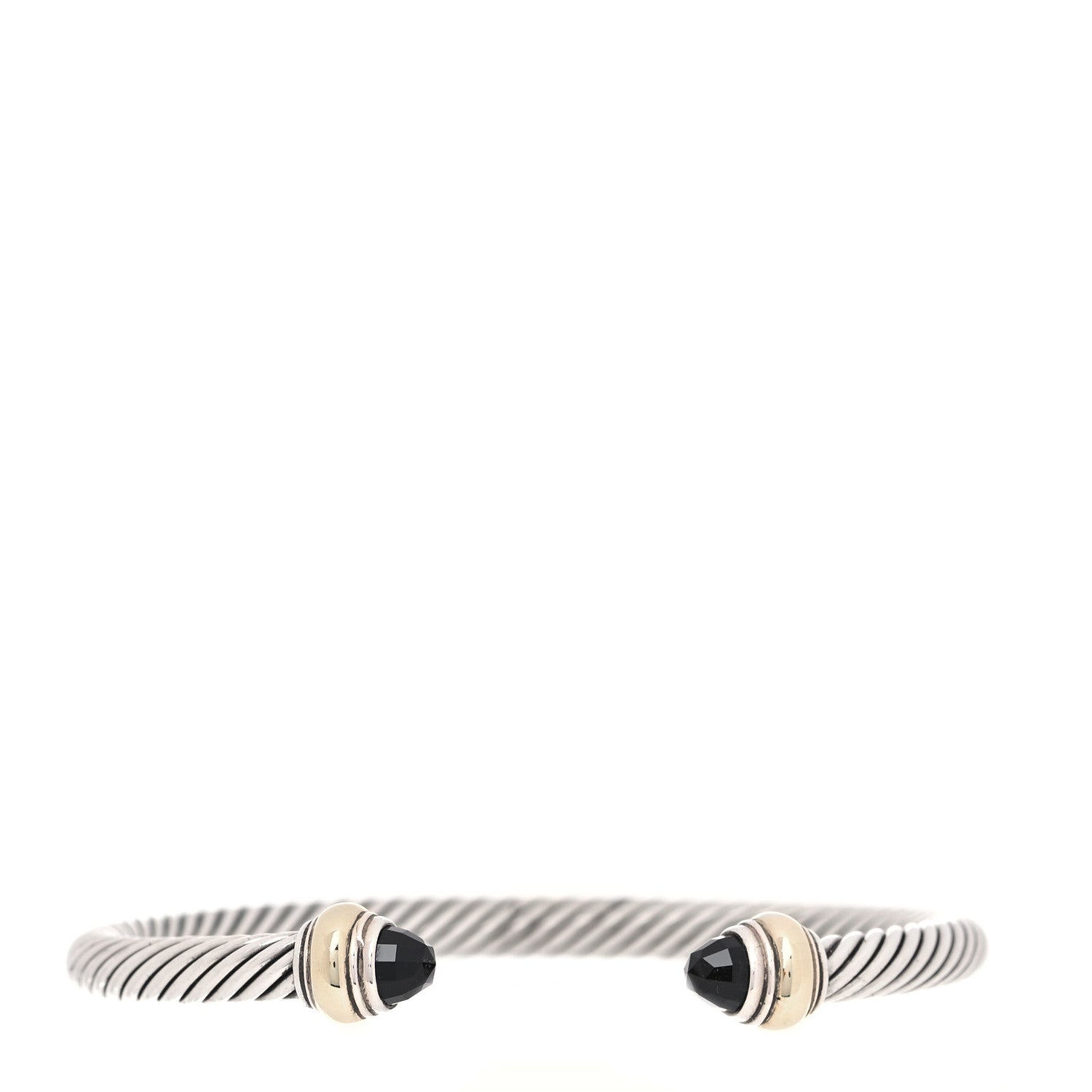 David Yurman Sterling Silver 14K Yellow Gold Black Onyx 5mm Cable Classics Bracelet 2 of 10