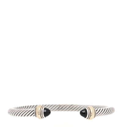 David Yurman Sterling Silver 14K Yellow Gold Black Onyx 5mm Cable Classics Bracelet 2 of 10