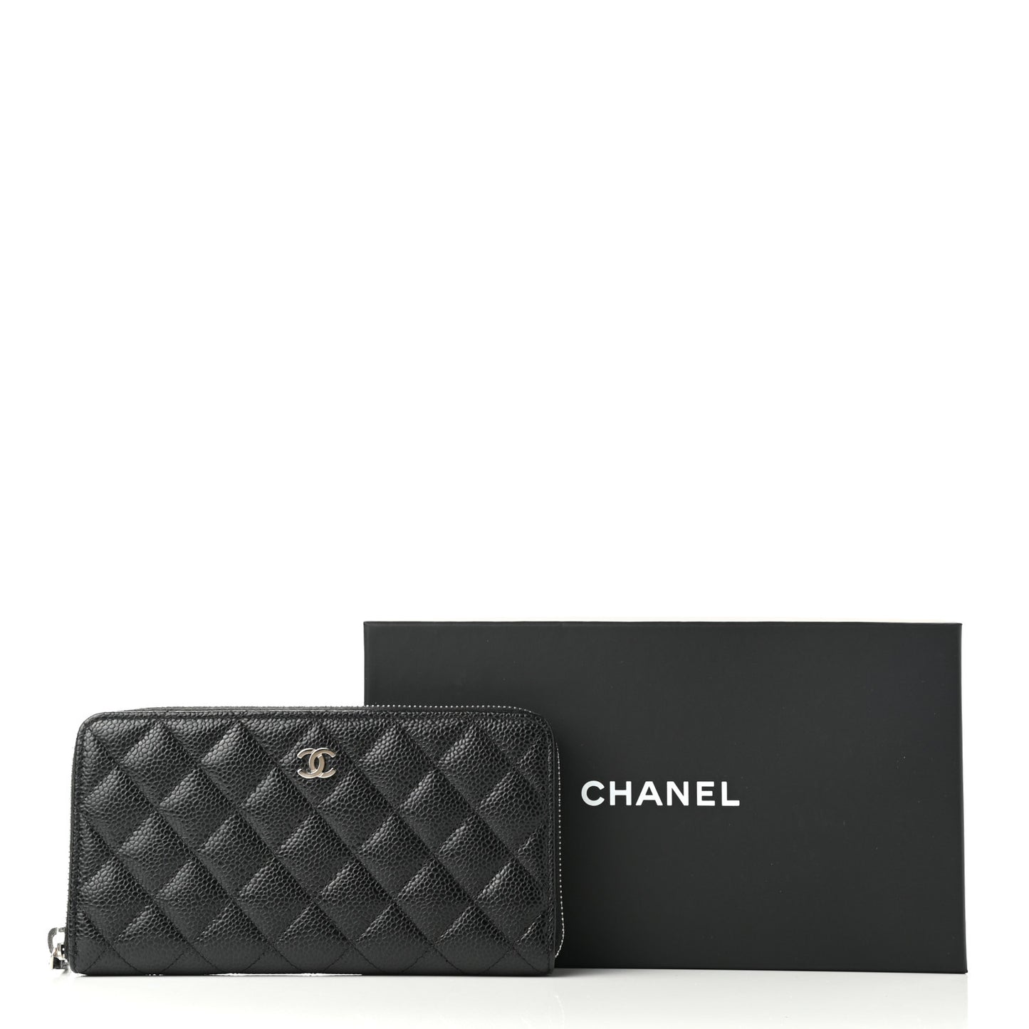 Caviar Quilted Large Gusset Zip Around Wallet Black