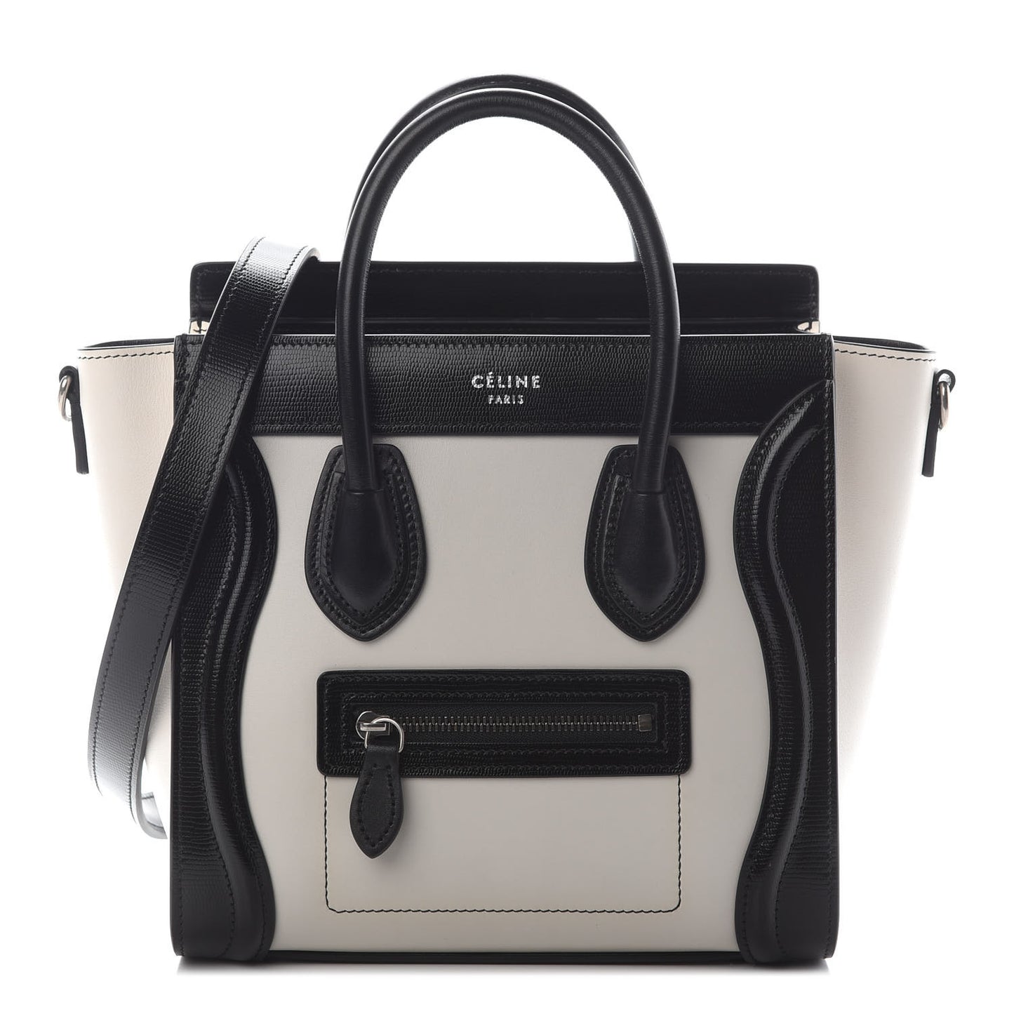 Smooth Calfskin Lizard Embossed Nano Luggage White Black