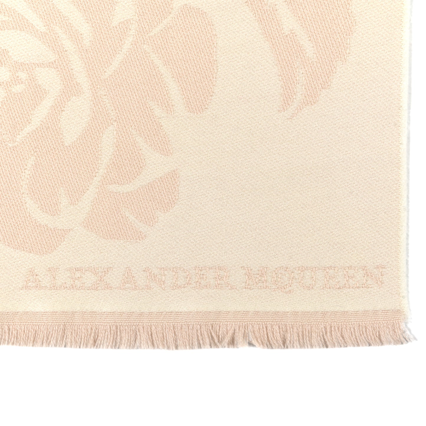 Wool Silk Reversible Skull Scarf White Beige