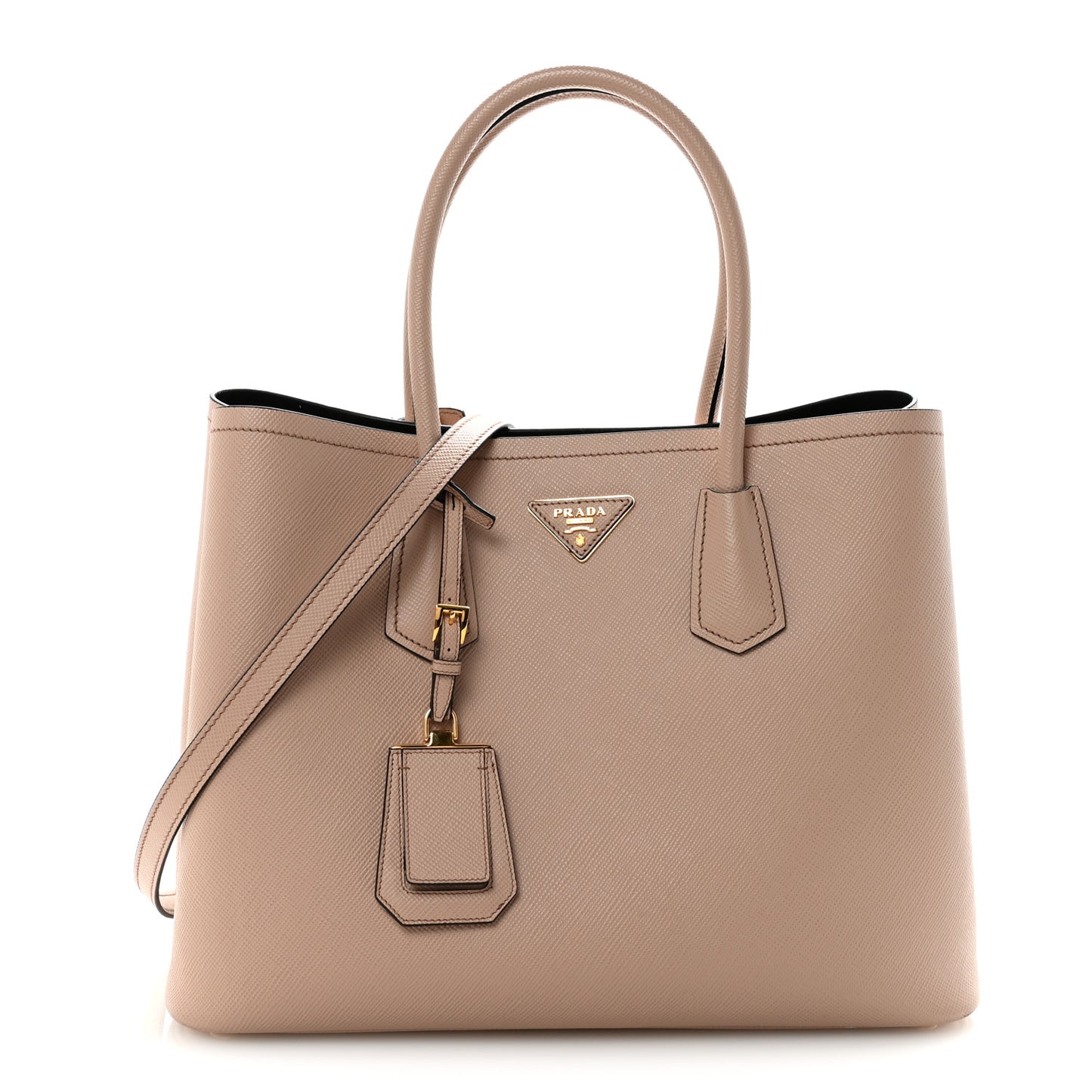 Saffiano Cuir Large Double Bag Cammeo Black