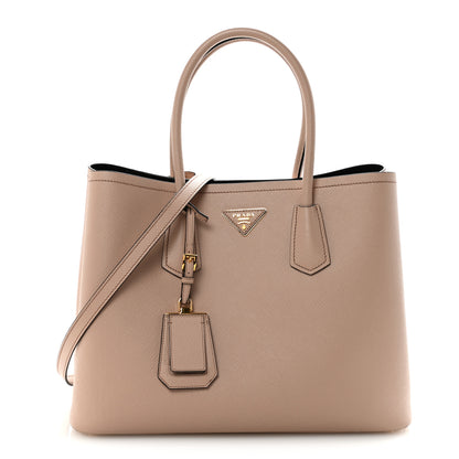 Prada Saffiano Cuir Large Double Bag Cammeo Black 1 of 9