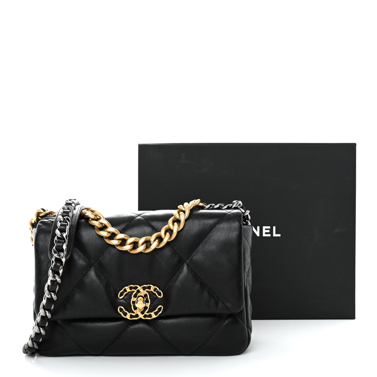 Goatskin Quilted Medium Chanel 19 Flap Black