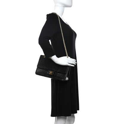 Chanel Shiny Crocodile Medium Double Flap Black 2 of 17