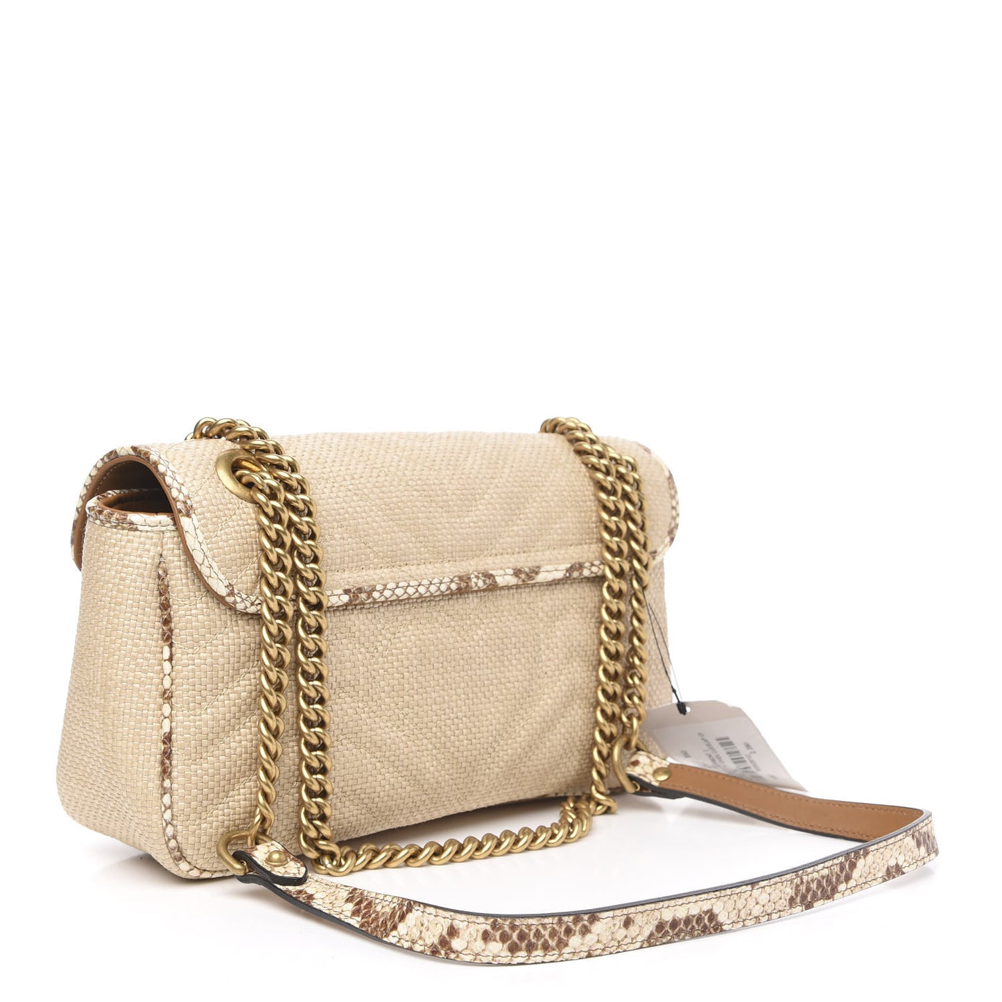 Raffia Elaphe Matelasse Small GG Marmont Shoulder Bag Natural Cream Brown