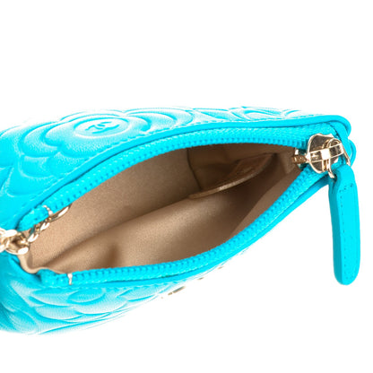 Chanel Lambskin Camellia O Key Holder Turquoise 5 of 7