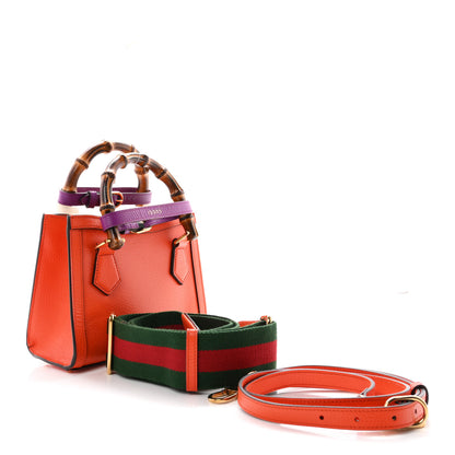 Gucci Textured Dollar Calfskin Web Mini Diana Tote Bag Deep Orange Spicy Cyclamin 2 of 9
