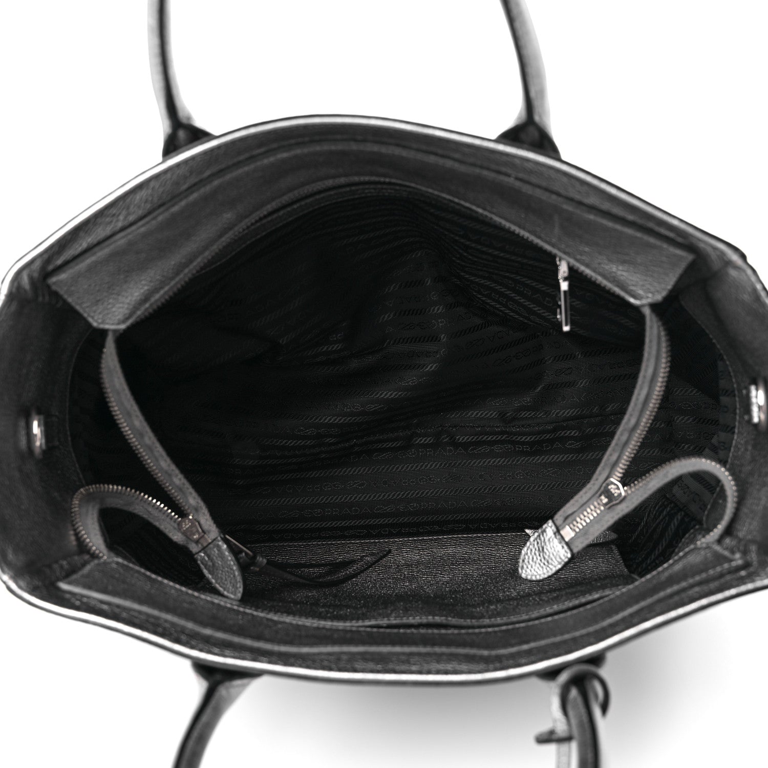 Prada Metallic Vitello Daino Top Handle Tote Cromo 5 of 11