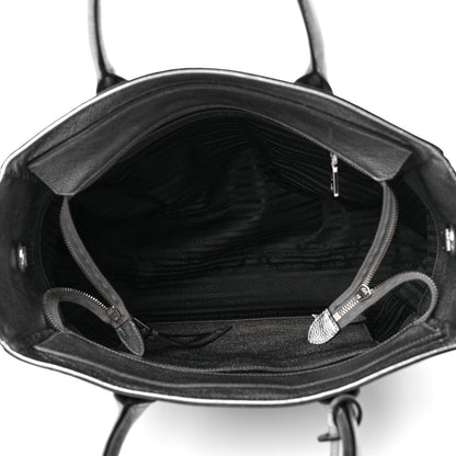 Prada Metallic Vitello Daino Top Handle Tote Cromo 5 of 11