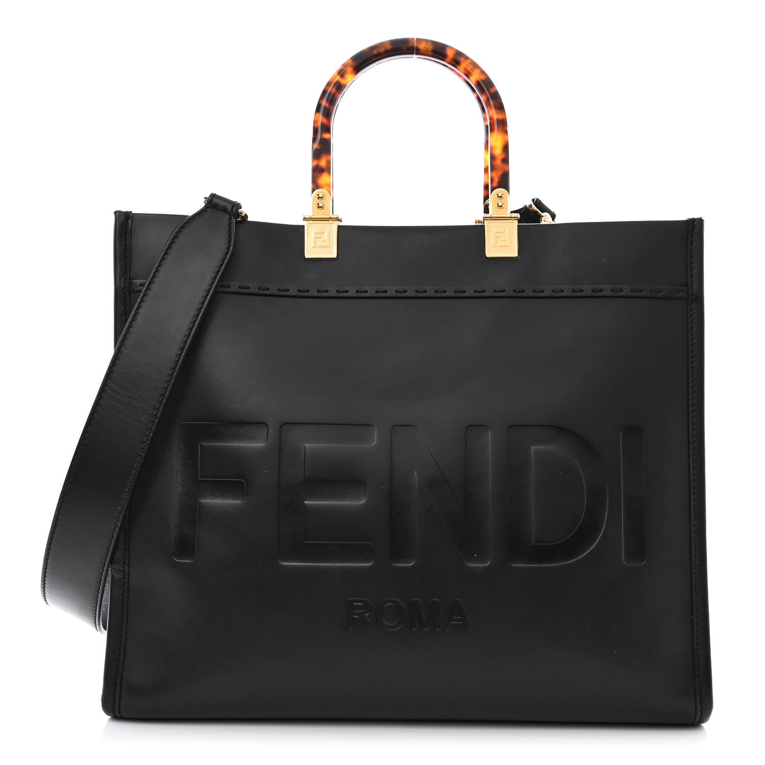 Fendi Vitello King Plexiglass Medium Fendi Sunshine Shopper Tote Black 1 of 10