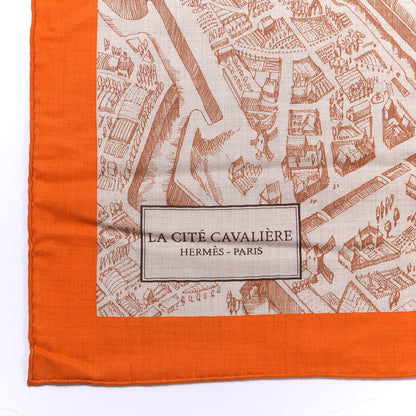 Hermes Cashmere Silk La Cite Cavaliere Shawl 140 Orange Naturel Brun 2 of 4