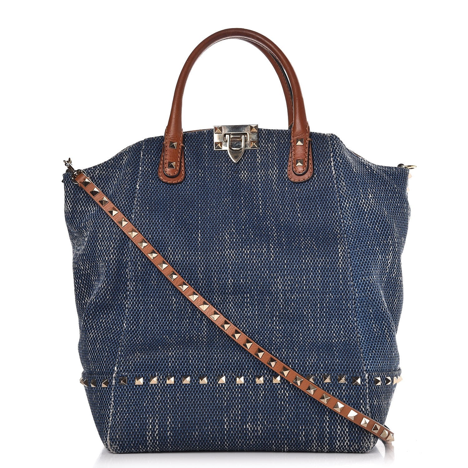 Valentino Garavani Denim Rockstud New Dome Bucket Tote Blue 1 of 11