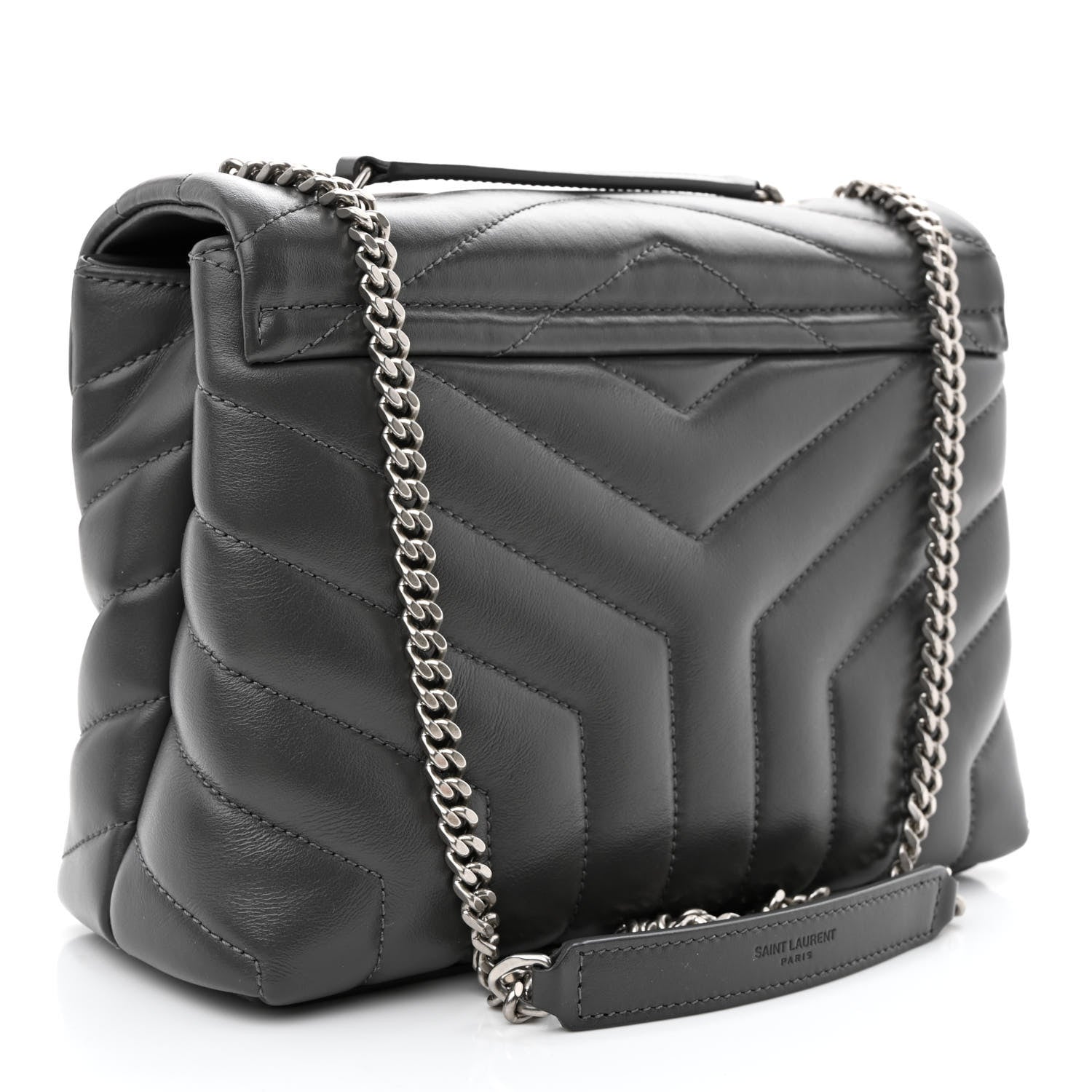Saint Laurent Calfskin Y Quilted Monogram Small Loulou Chain Satchel Storm 3 of 10