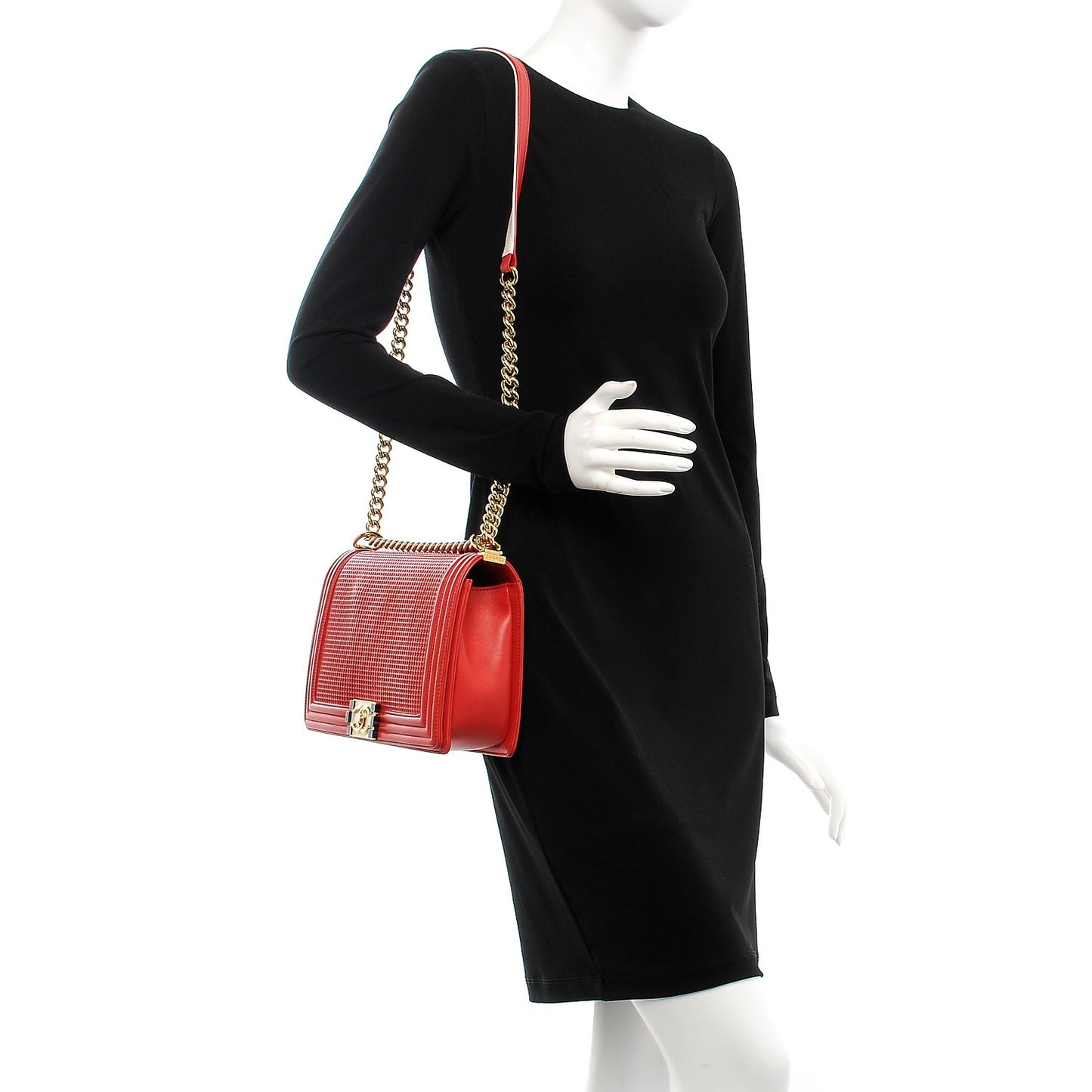 Lambskin Embossed New Medium Boy Cube Flap Red