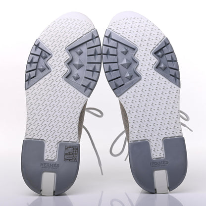 Hermes Metallic Knit Calfskin Suede Goatskin Bi-Color Womens Addict Sneakers 37 Multicolor Gris Argent 5 of 12
