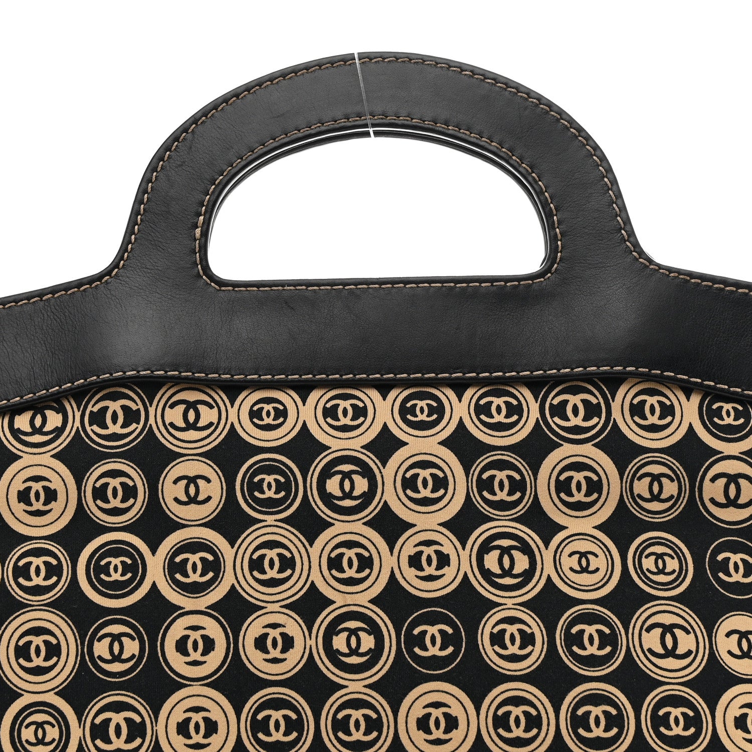 Chanel Jersey Calfskin Printed Large Frame Handle Bag Beige Black