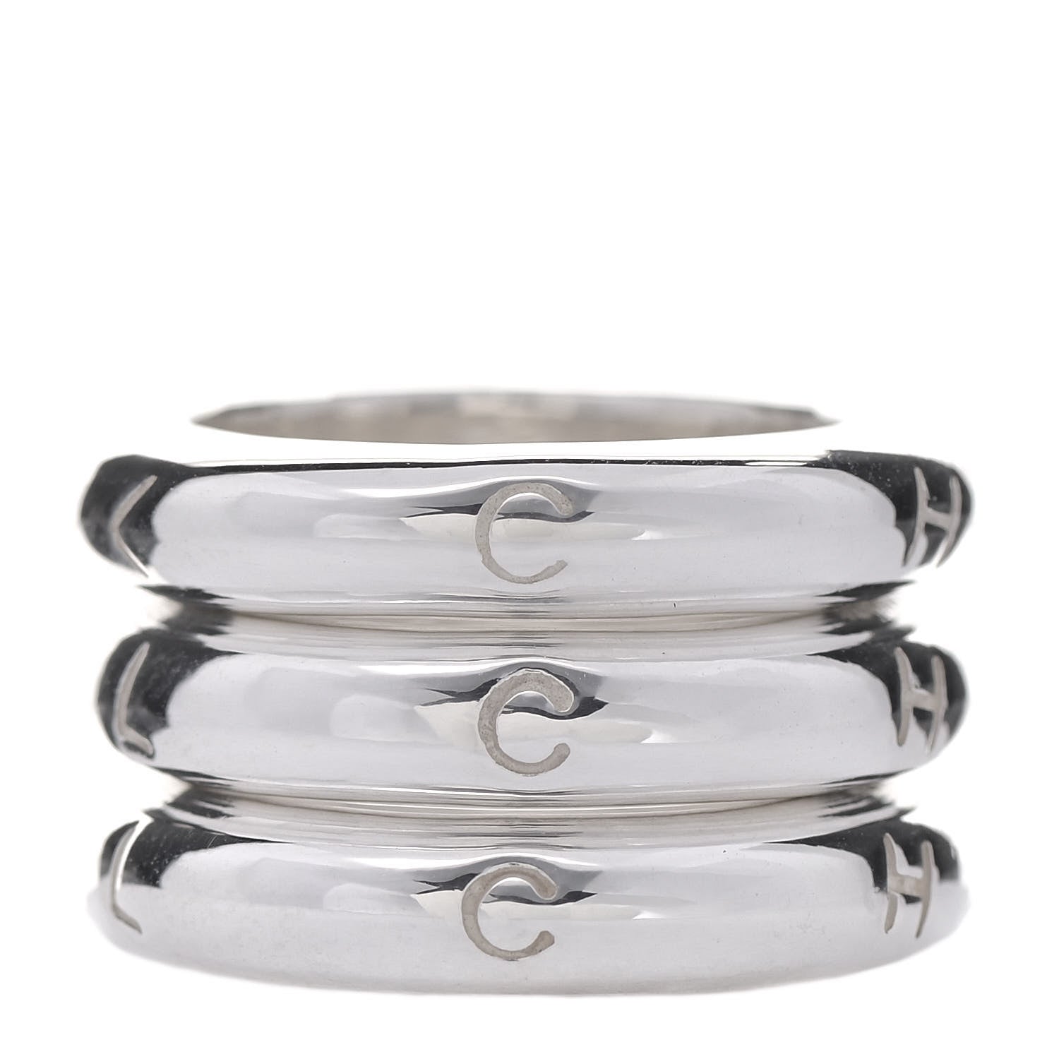 Chanel Sterling Silver Logo Set of 3 Stacking Ring 52 6 1 of 6