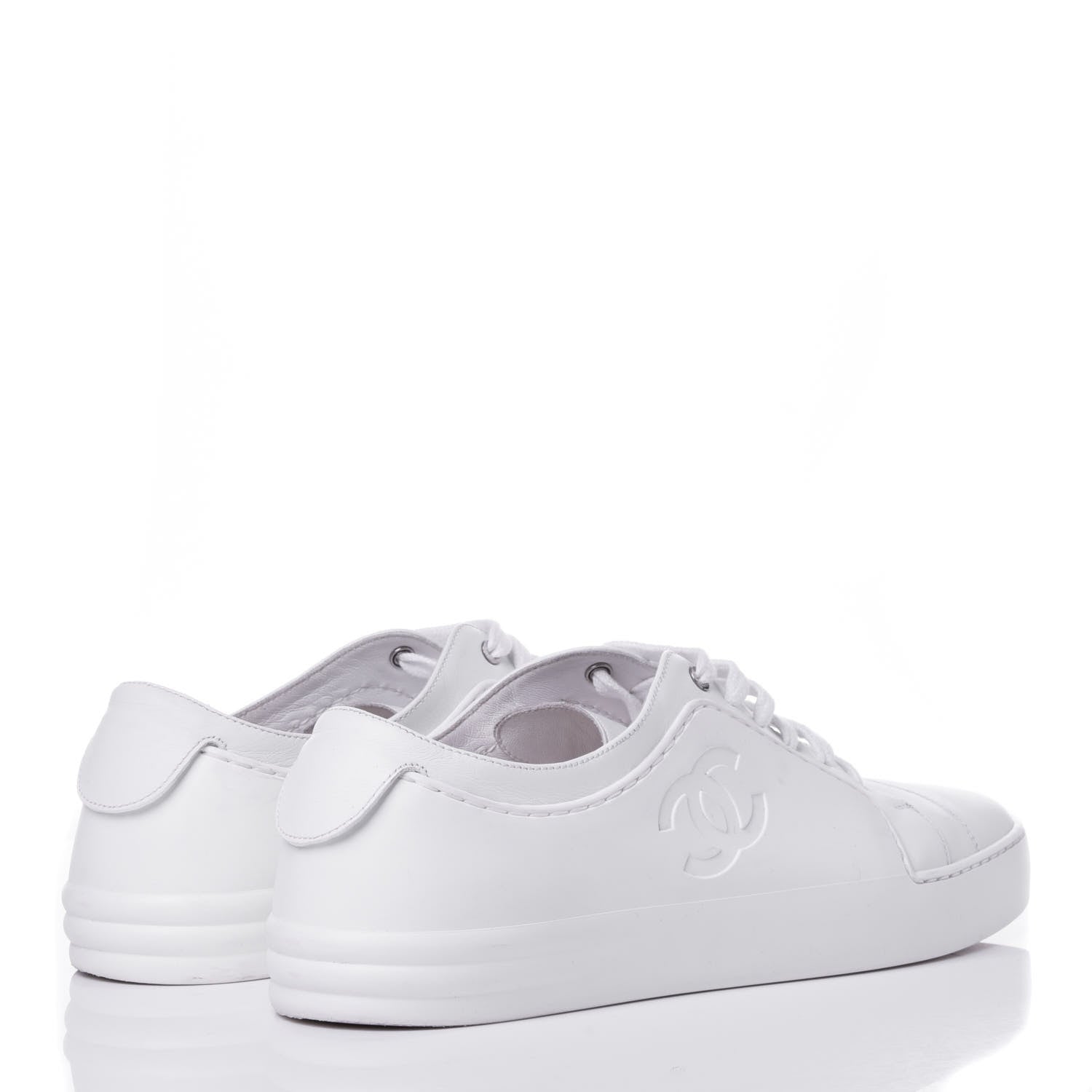 Chanel Calfskin Gum Womens CC Sneakers 39 White 4 of 11