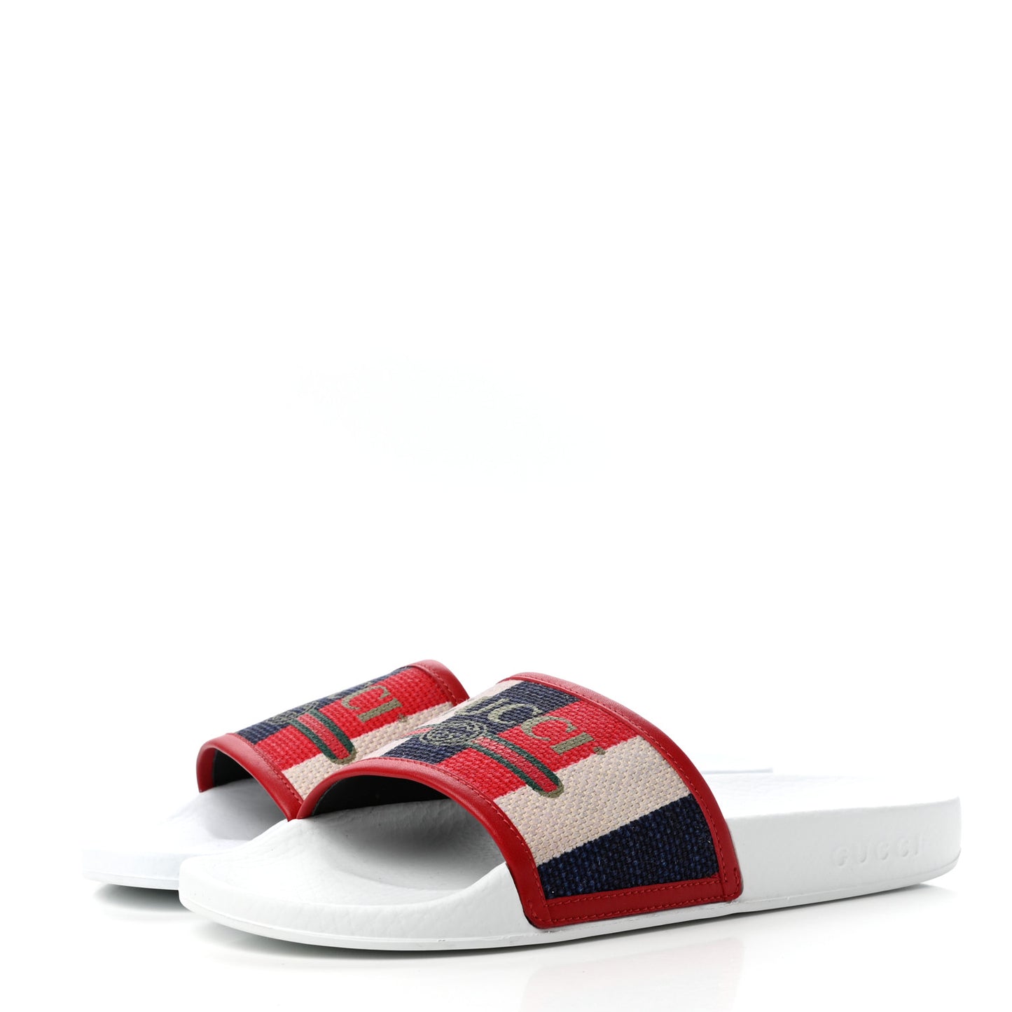 Canvas Sylvie Stripe Logo Pursuit Slide Sandals 39 Mystic White Hibiscus Red Maritime