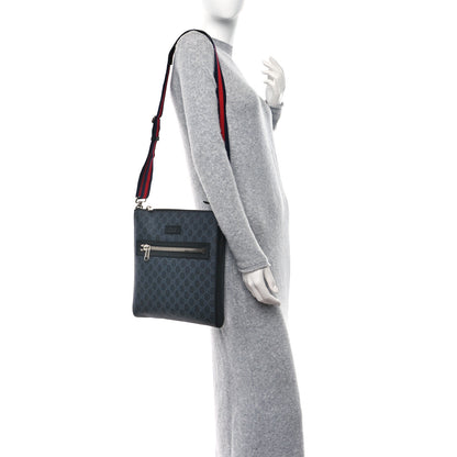 Gucci GG Supreme Monogram Appia Calfskin Web Flat Messenger Bag Black Grey 2 of 11