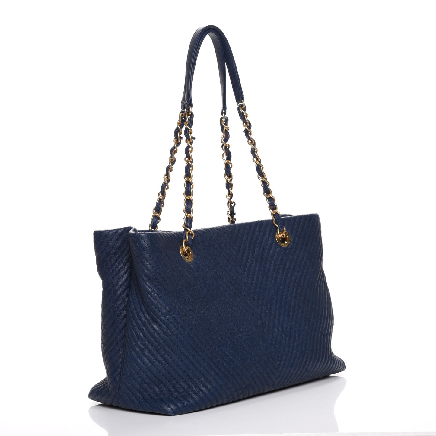 Wrinkled Lambskin Chevron Quilted Large Surpique Tote Navy Blue