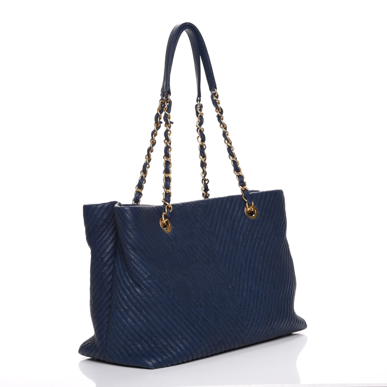 Chanel Wrinkled Lambskin Chevron Quilted Large Surpique Tote Navy Blue 3 of 8
