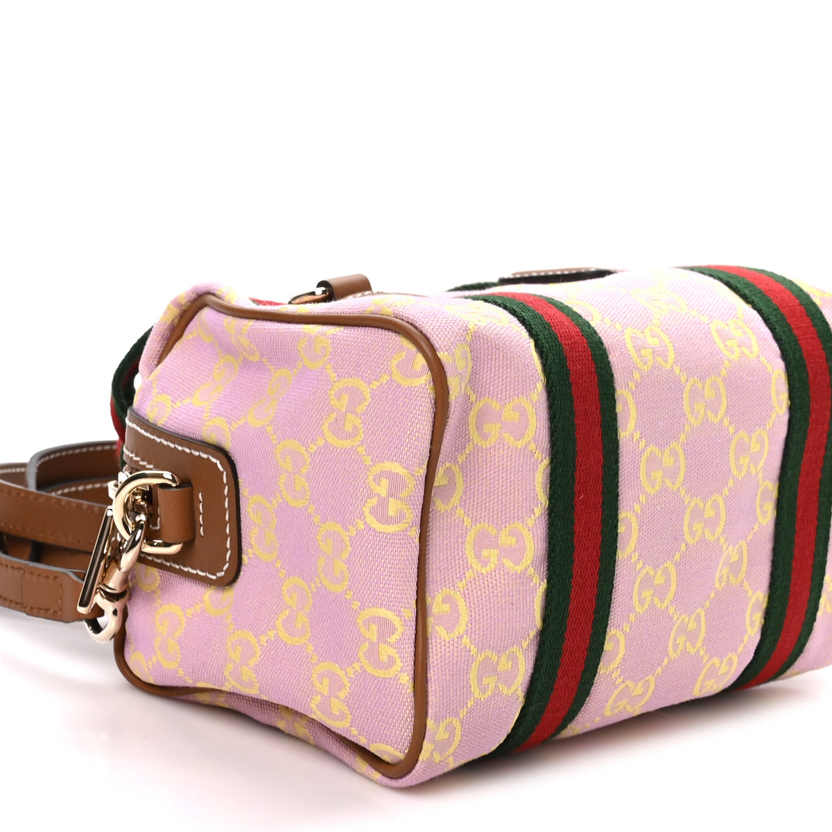 Gucci GG Supreme Web Mini GG Top Handle Bag Pink Yellow Beige 10 of 11