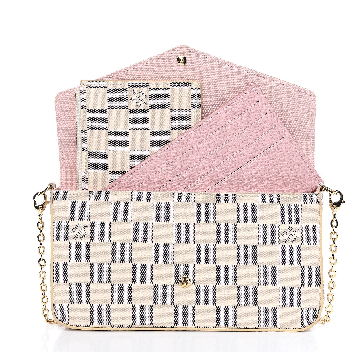 Louis Vuitton Damier Azur Pochette Felicie Chain Wallet Rose Ballerine 2 of 11