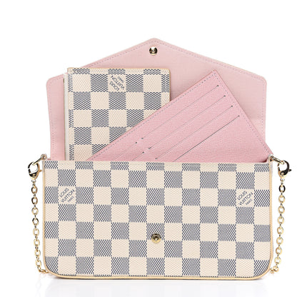 Louis Vuitton Damier Azur Pochette Felicie Chain Wallet Rose Ballerine 2 of 11