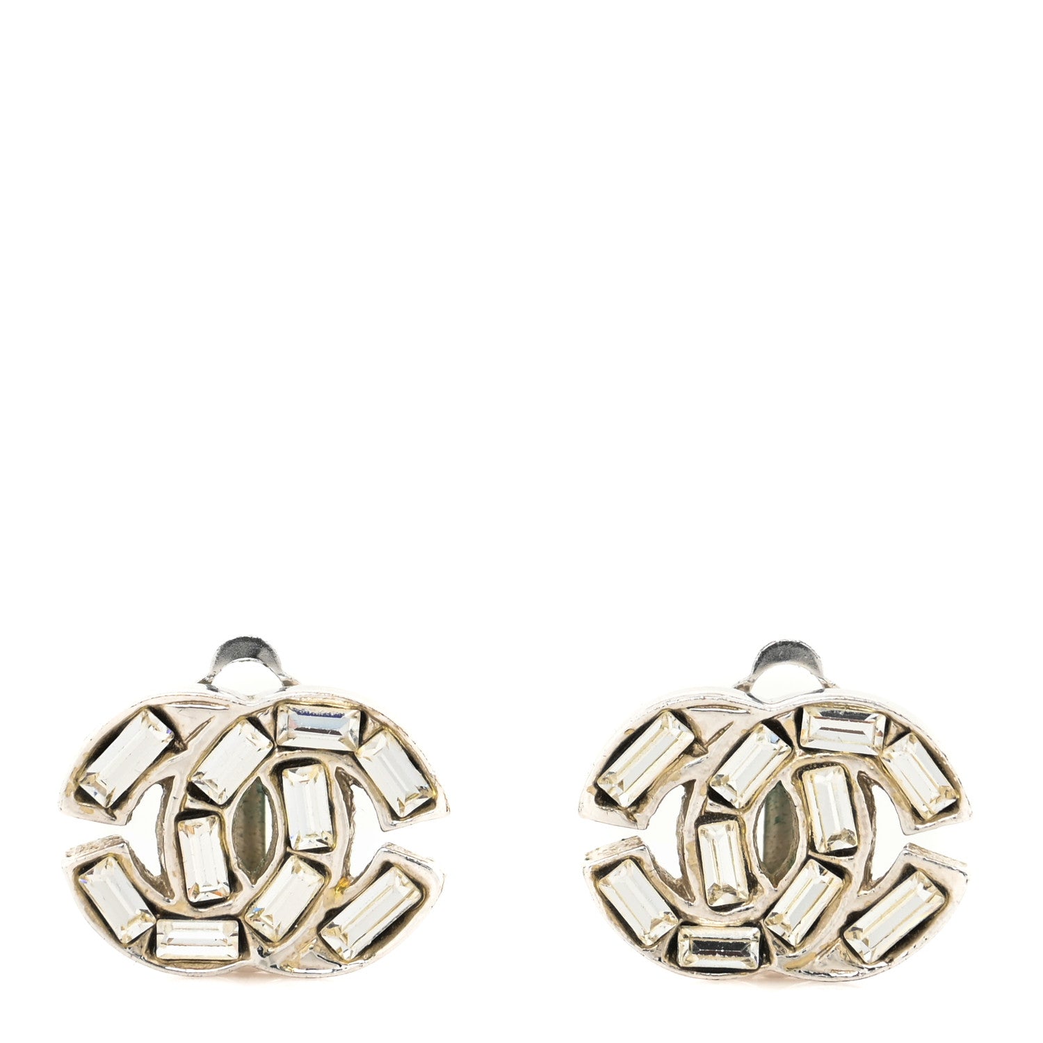 Chanel Baguette Crystal CC Clip On Earrings Silver 1 of 3