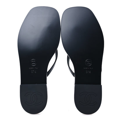 Chanel Goatskin CC Times Square Thong Sandals 37.5 Black 6 of 9