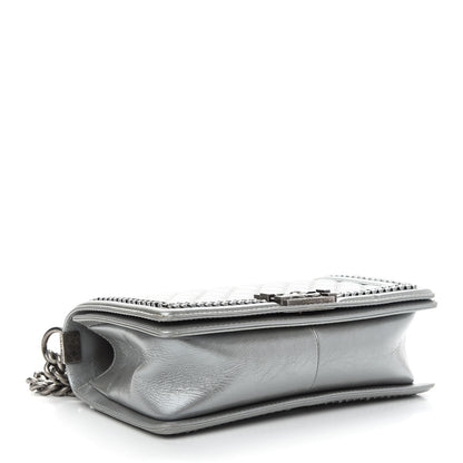 Chanel Metallic Calfskin Quilted Medium Boy Top Handle Flap Silver 4 of 10