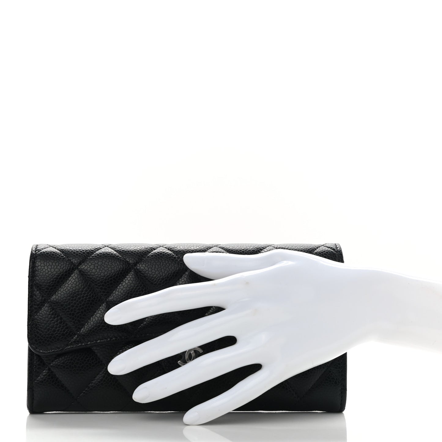 Caviar Quilted Large Gusset Flap Wallet Black