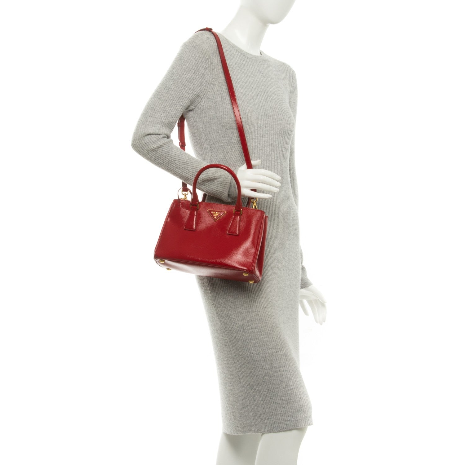 Prada Saffiano Vernice Mini Galleria Double Zip Tote Rosso 2 of 8
