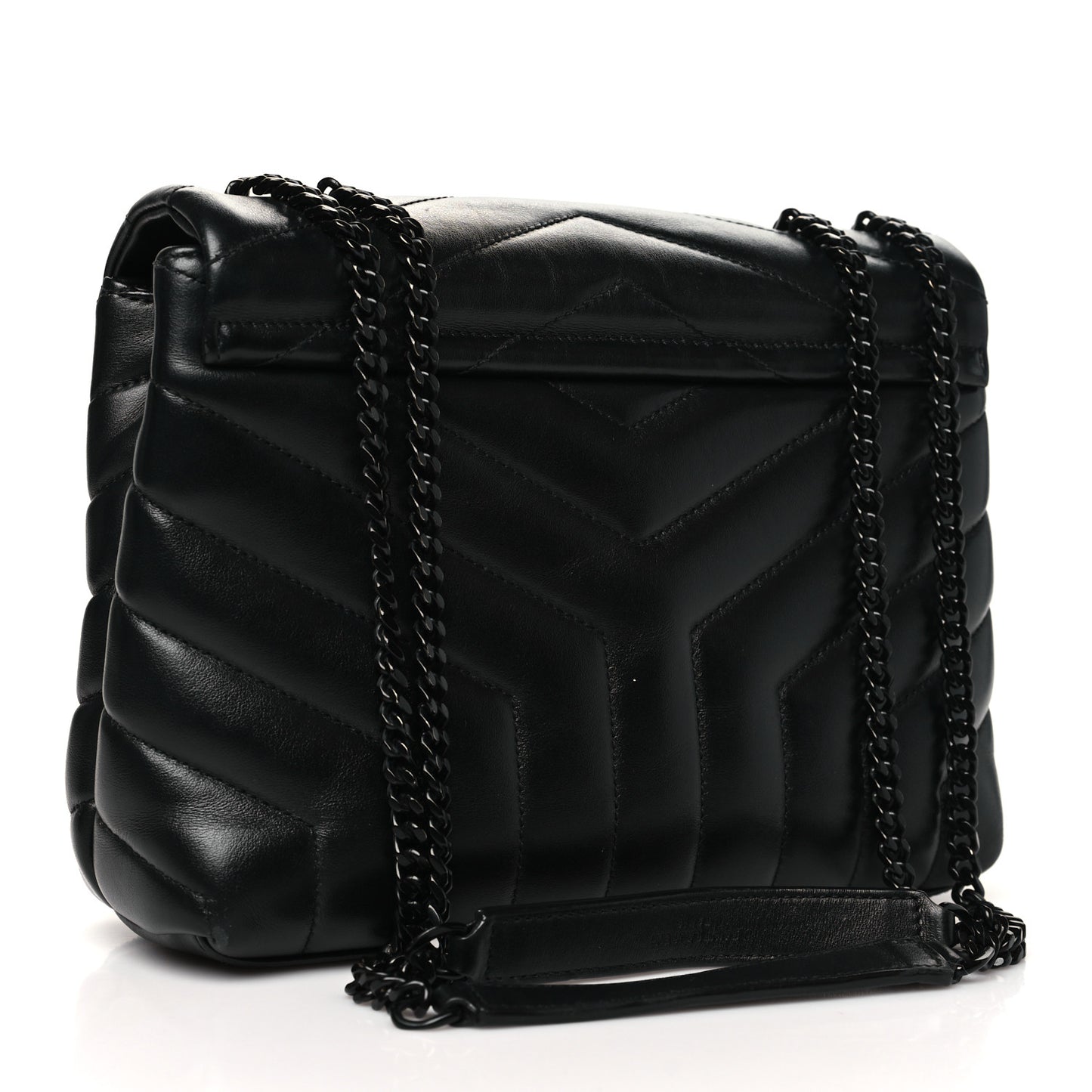 Calfskin Y Quilted Monogram Monochrome Small Loulou Chain Satchel Black