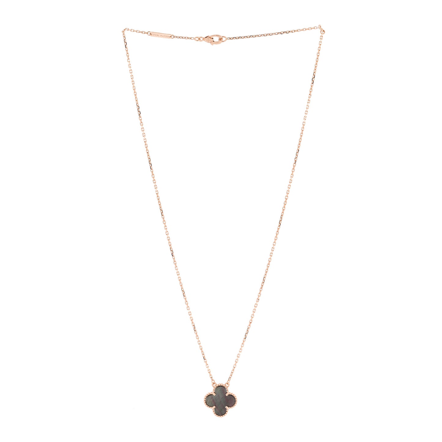 18K Rose Gold Gray Mother of Pearl Vintage Alhambra Pendant Necklace