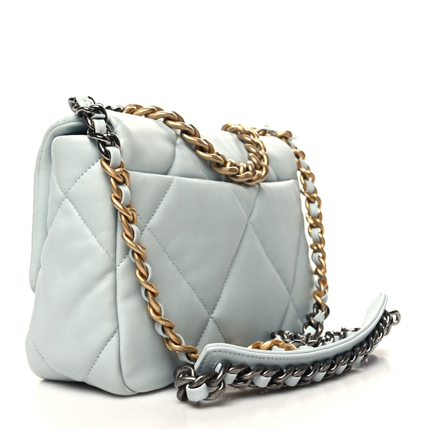 Lambskin Quilted Medium Chanel 19 Flap Light Blue