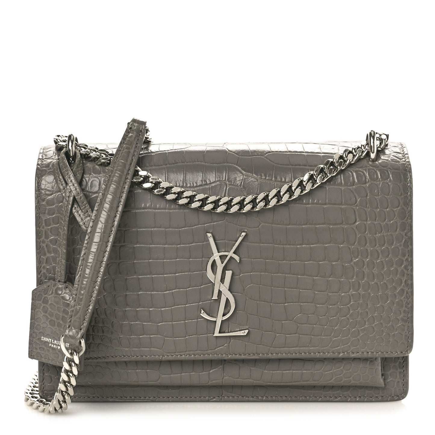 Calfskin Crocodile Embossed Medium Monogram Sunset  Fog