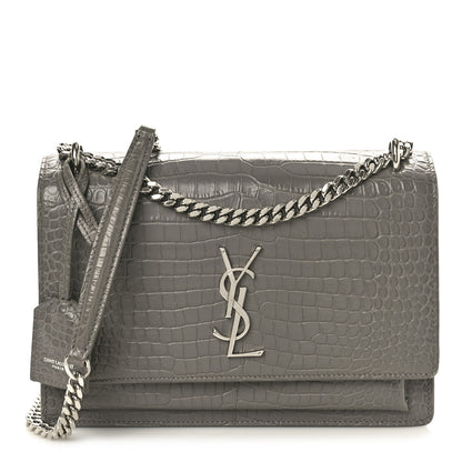 Saint Laurent Calfskin Crocodile Embossed Medium Monogram Sunset  Fog 1 of 11