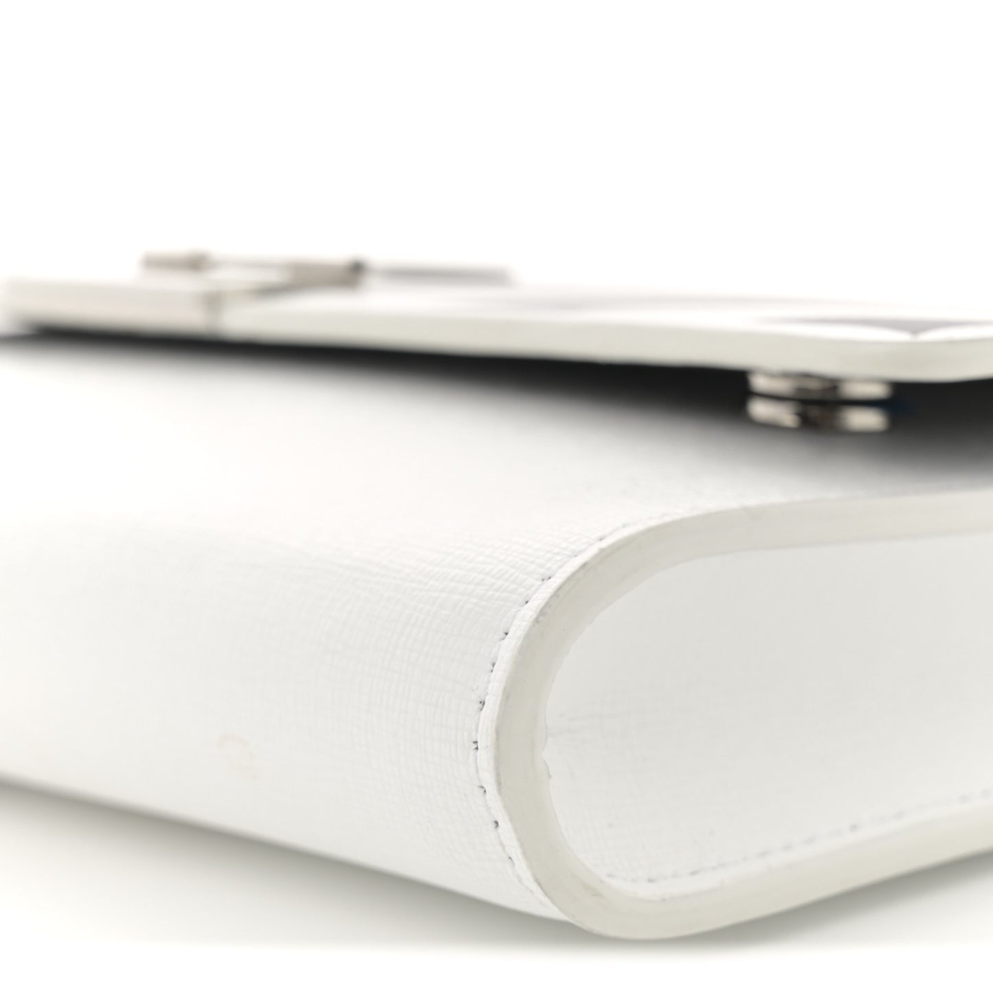 Saffiano Striped Diag Binder Clip Flap Wallet On Chain White Black