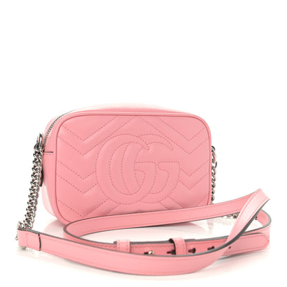 Gucci Calfskin Matelasse Mini GG Marmont Chain Shoulder Bag Wild Rose 3 of 11