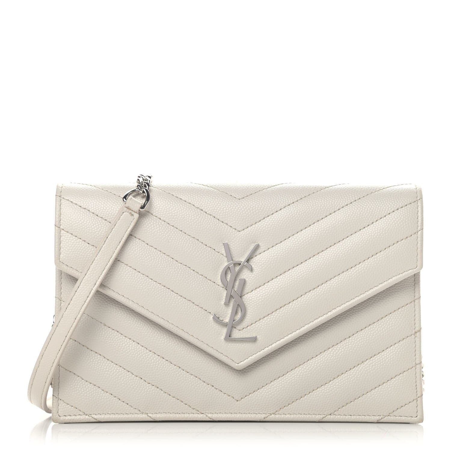 Saint Laurent Grain De Poudre Matelasse Chevron Monogram Envelope Chain Wallet Optical White 1 of 5