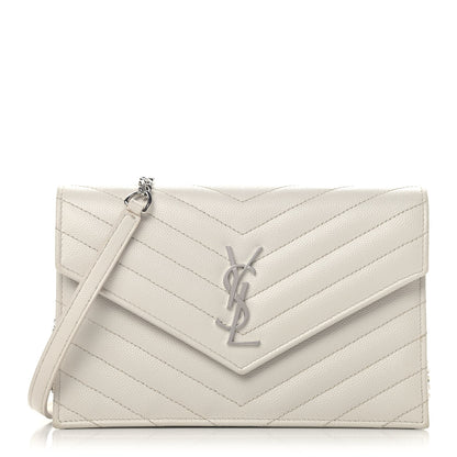 Saint Laurent Grain De Poudre Matelasse Chevron Monogram Envelope Chain Wallet Optical White 1 of 5