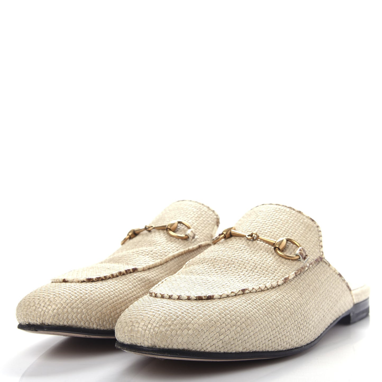 Straw Elaphe Womens Princetown Slippers 38.5 Natural Cream Brown